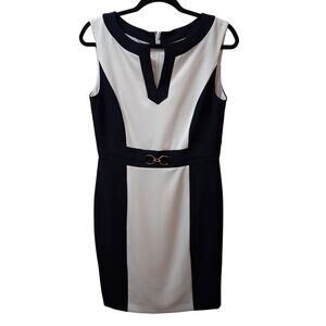 NWOT Chelsea Rose Navy/White Women Sleeveless Dressy Office Sheath Dress VNeck-8